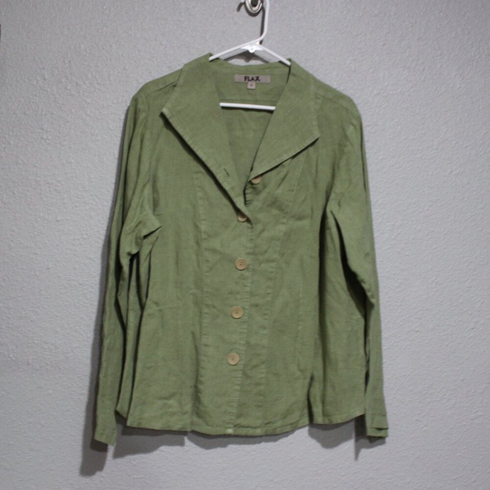 Flax Sage Green Linen Long Sleeve Button Down sz L